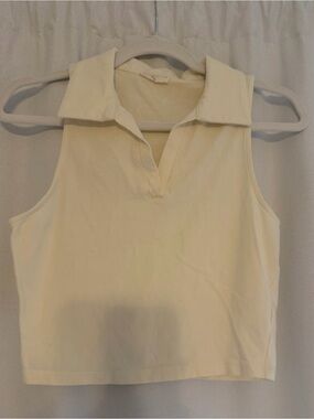 Coco The Shop Sleeveless Cream Polo Crop Top